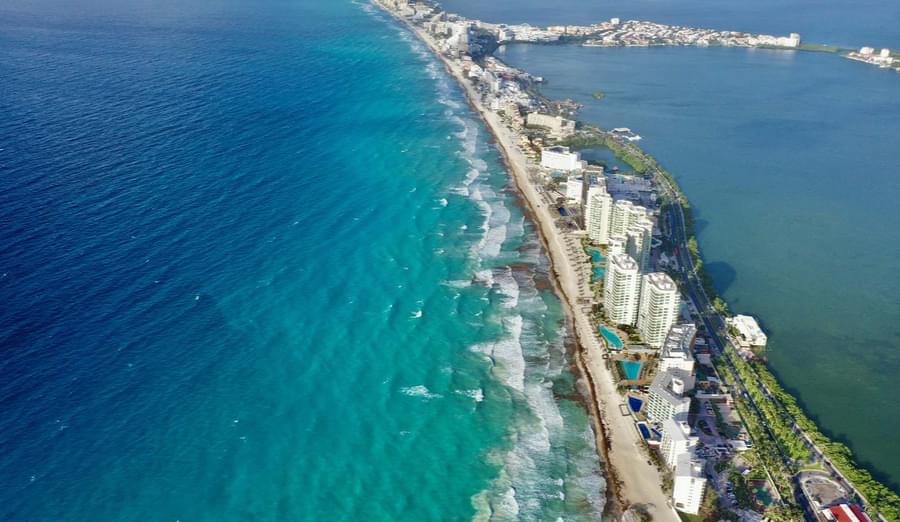Aerial view of cancun hotel zone